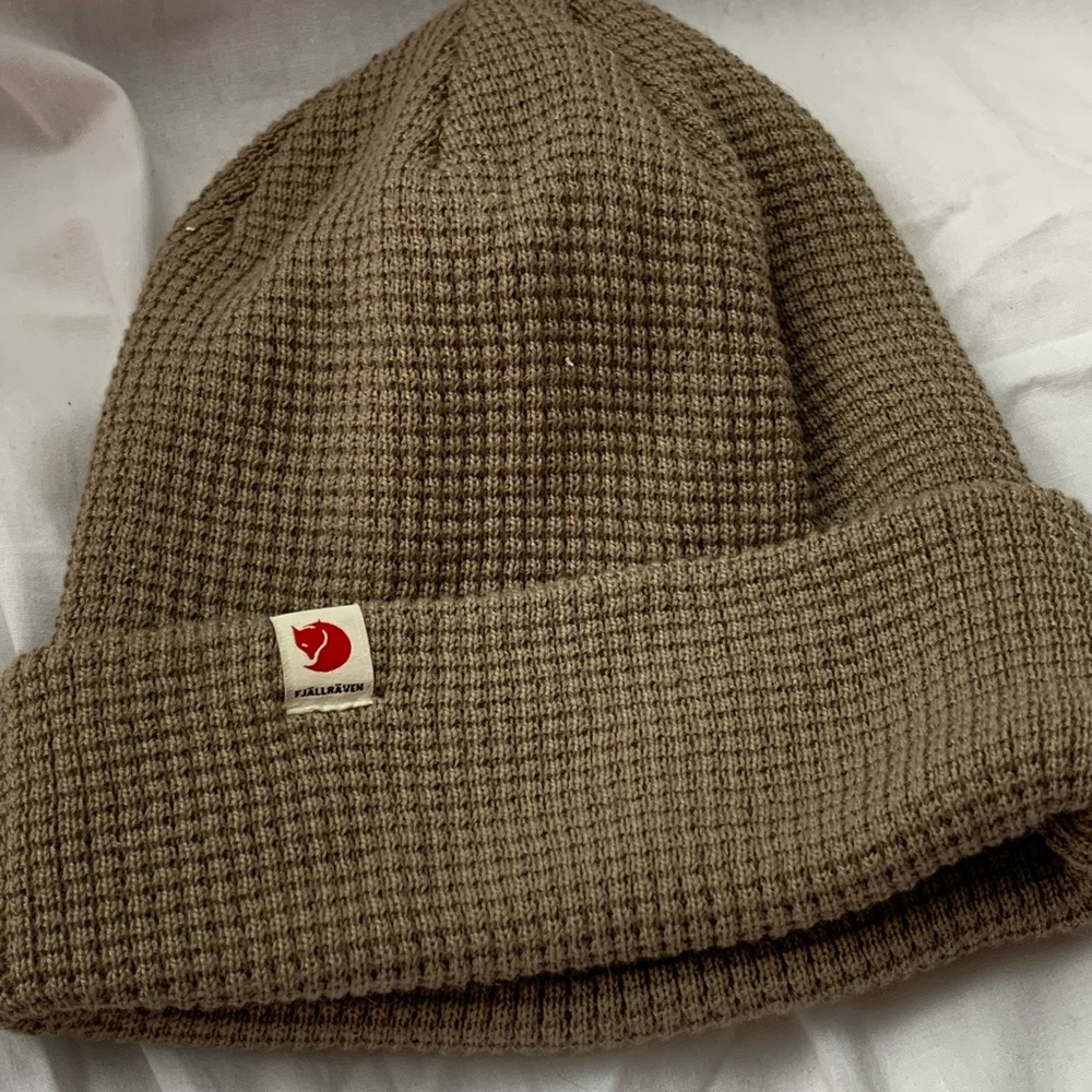 Fjallraven Taupe Waffle-Knit Beanie